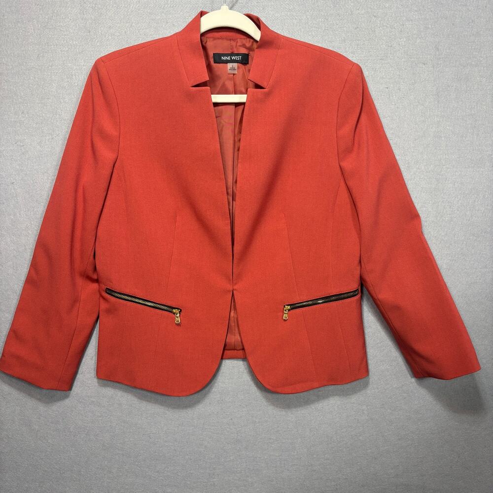 Nine‎ West Coral Blazer 8 Structured Zip Pocket Soft Glam Retro Statement Career